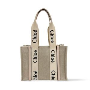 Chloe Woody Canvas With Leather Beige Canvas Tote Bag Bag